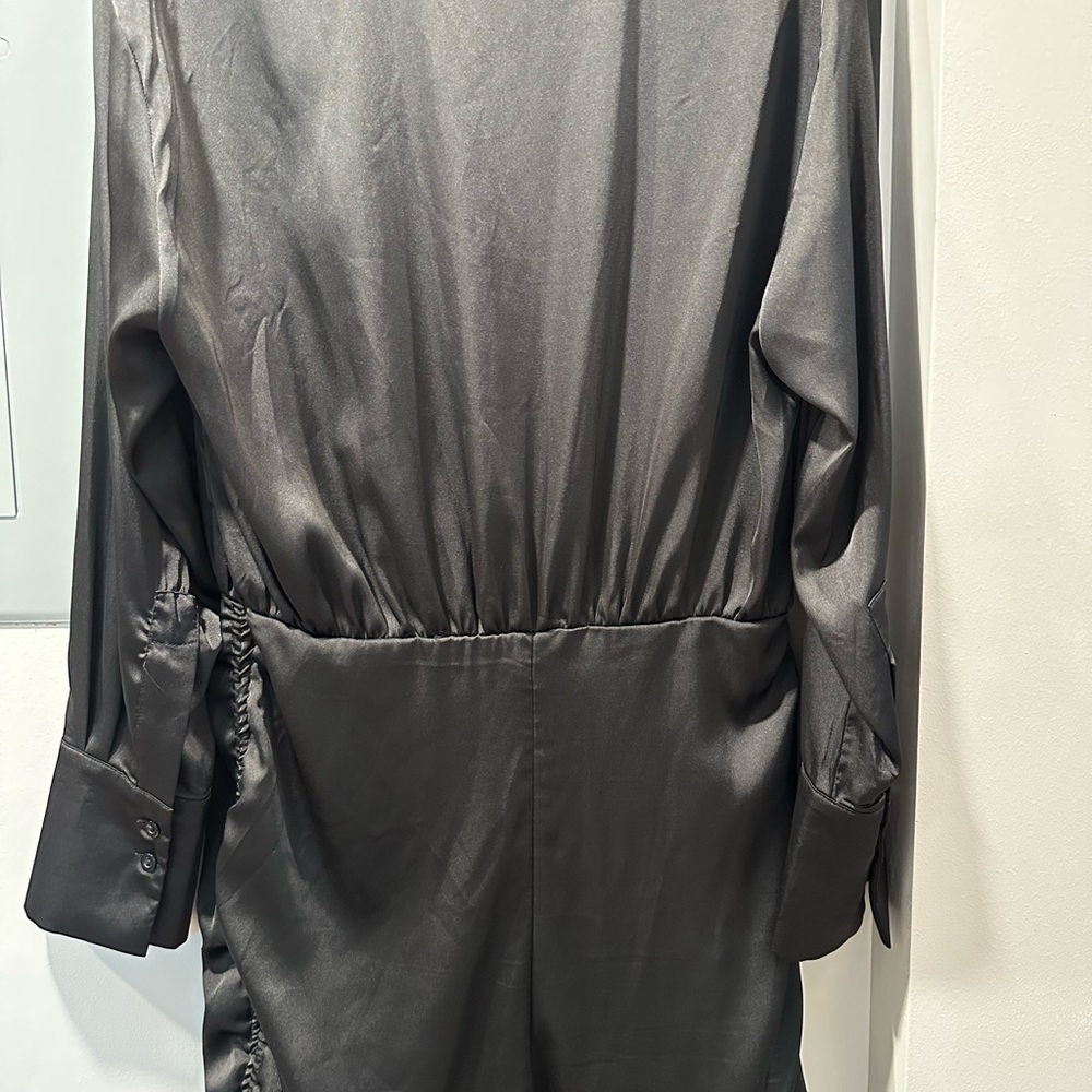 Chic Black Satin Button-Up Dress - Picture 3 of 4